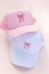 Coquette Bow Embroidery Trucker Hat Cap - Pink