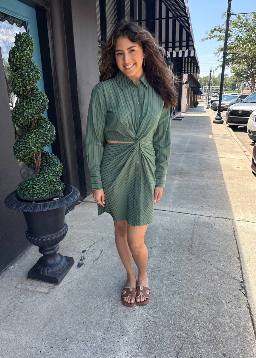 Avena Stripe Shirt Dress - Olive