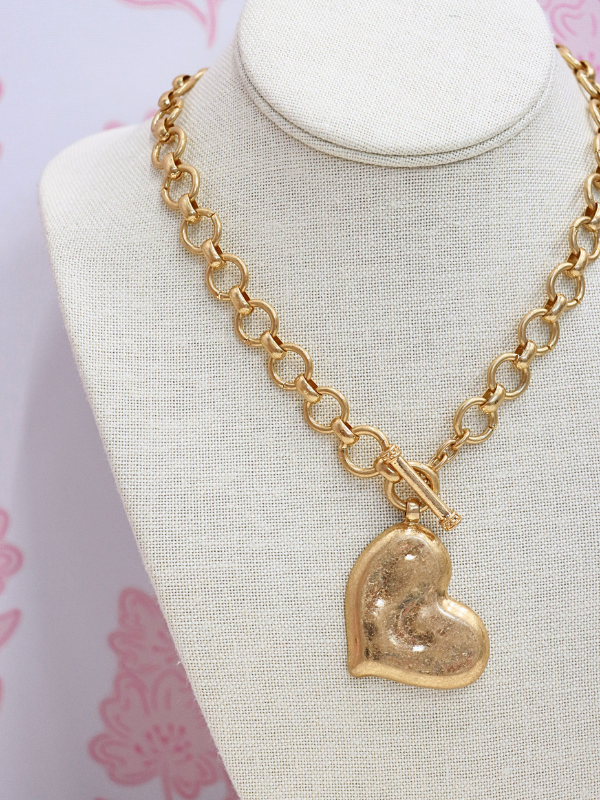 Textured Heart Necklace Set - Vintage Gold