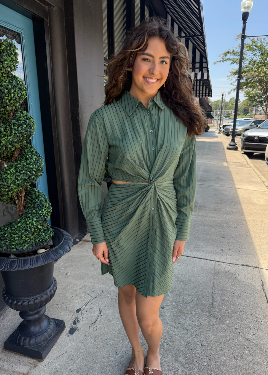 Avena Stripe Shirt Dress - Olive