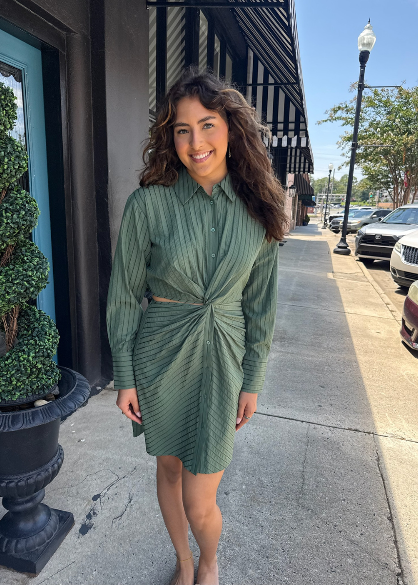 Avena Stripe Shirt Dress - Olive