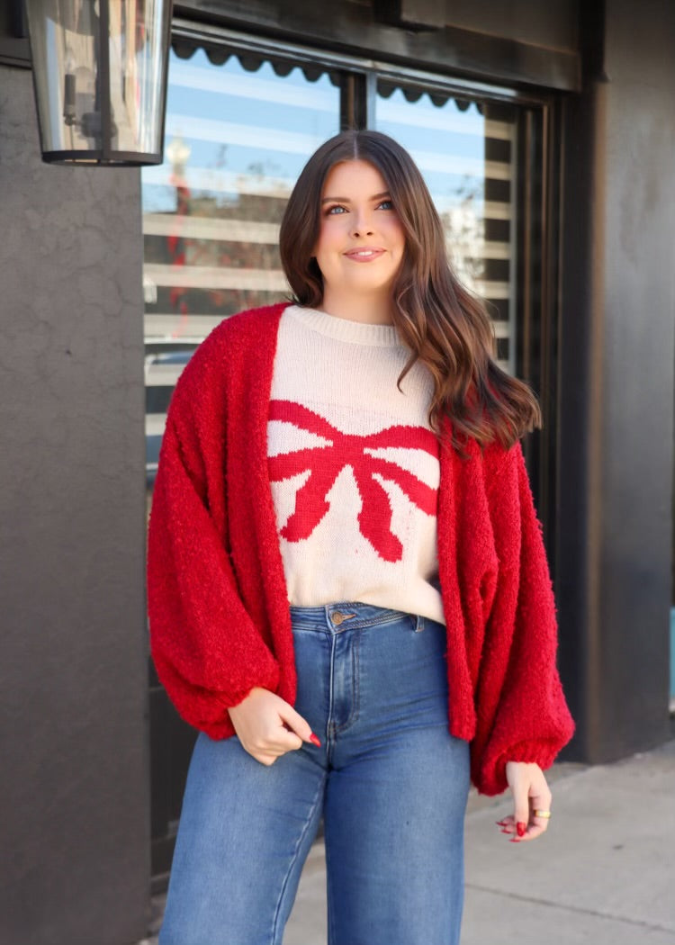 Marley Dolman Sleeve Sweater Cardigan-Red