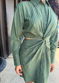 Avena Stripe Shirt Dress - Olive