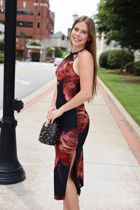 Opulent Shadows Halter Midi Dress - Black Multi