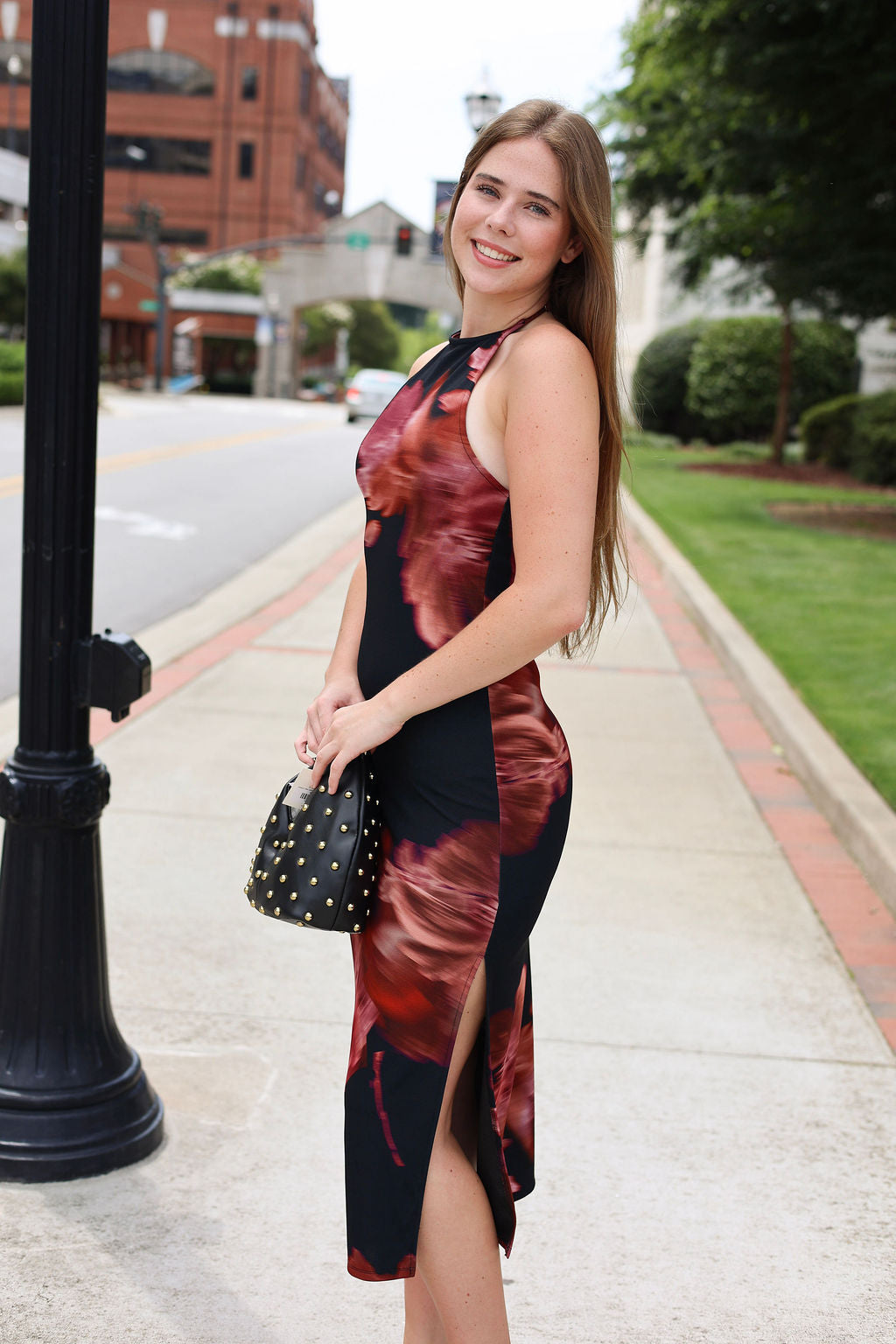 Opulent Shadows Halter Midi Dress - Black Multi