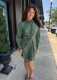 Avena Stripe Shirt Dress - Olive