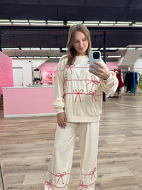 Twist Bow Cord Crew Neck Sweatshirt