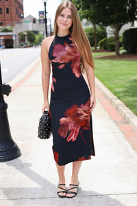 Opulent Shadows Halter Midi Dress - Black Multi