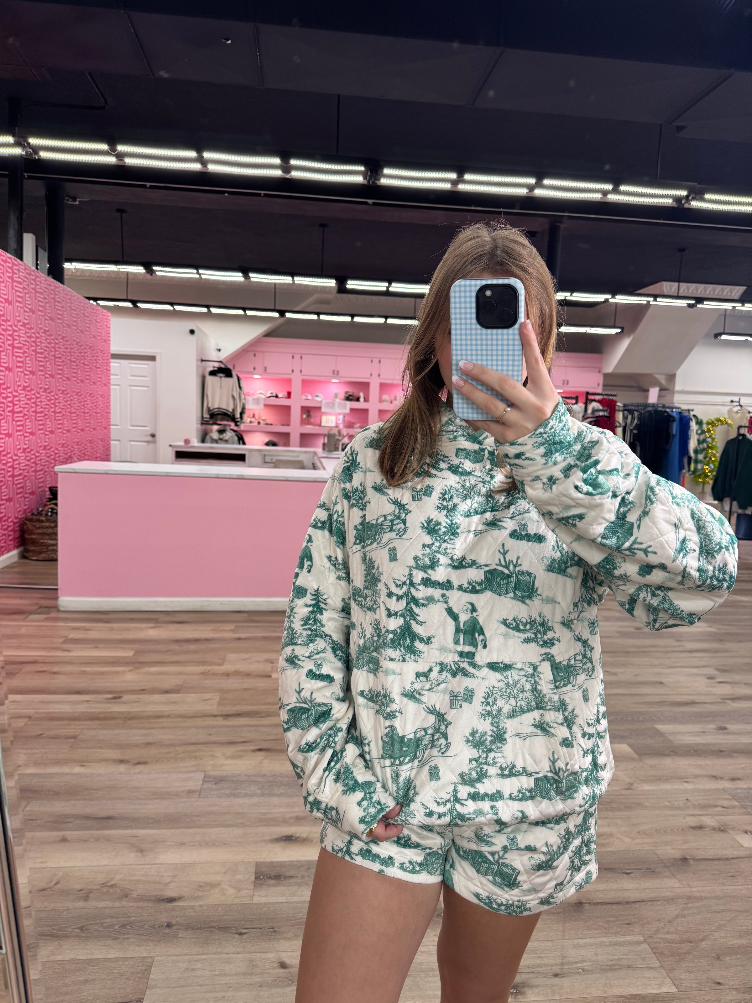 Holiday Printed Quilted Velour Jogger Track Shorts