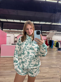 Holiday Printed Quilted Velour Jogger Track Shorts