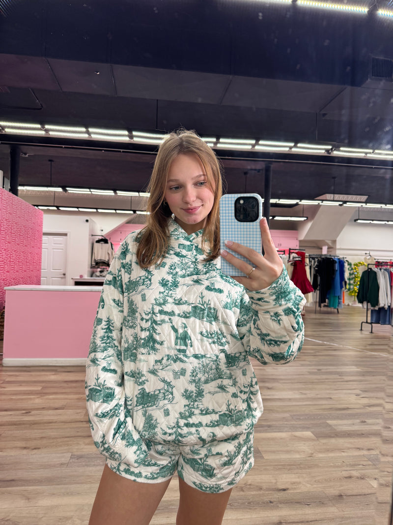 Holiday Printed Quilted Velour Jogger Track Shorts