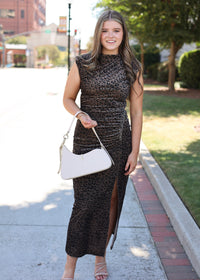 Merlyn Animal Mock Neck Midi Dress - Brown/Black