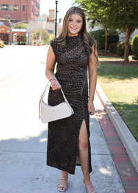 Merlyn Animal Mock Neck Midi Dress - Brown/Black