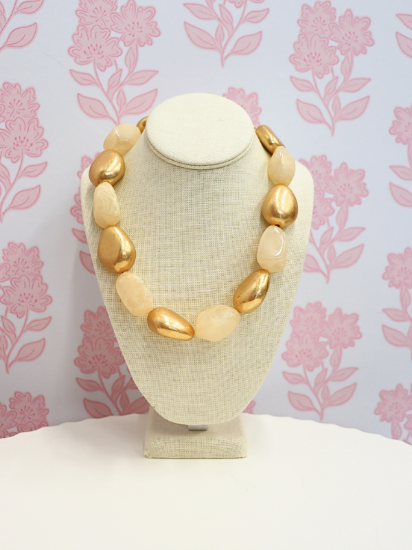 Metal & Acrylic Mixed Link Necklace - Ivory/Gold