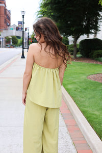 Palm Coast Linen Halter Top - Avocado