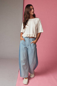 PT19365 Eyelet Hem Boxy Knit Top