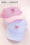 Coquette Bow Embroidery Trucker Hat Cap - Pink