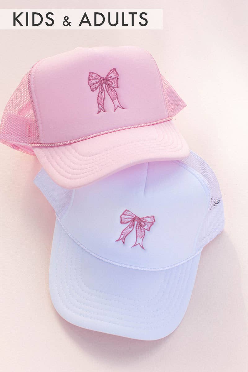 Coquette Bow Embroidery Trucker Hat Cap - Pink