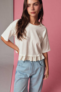 PT19365 Eyelet Hem Boxy Knit Top
