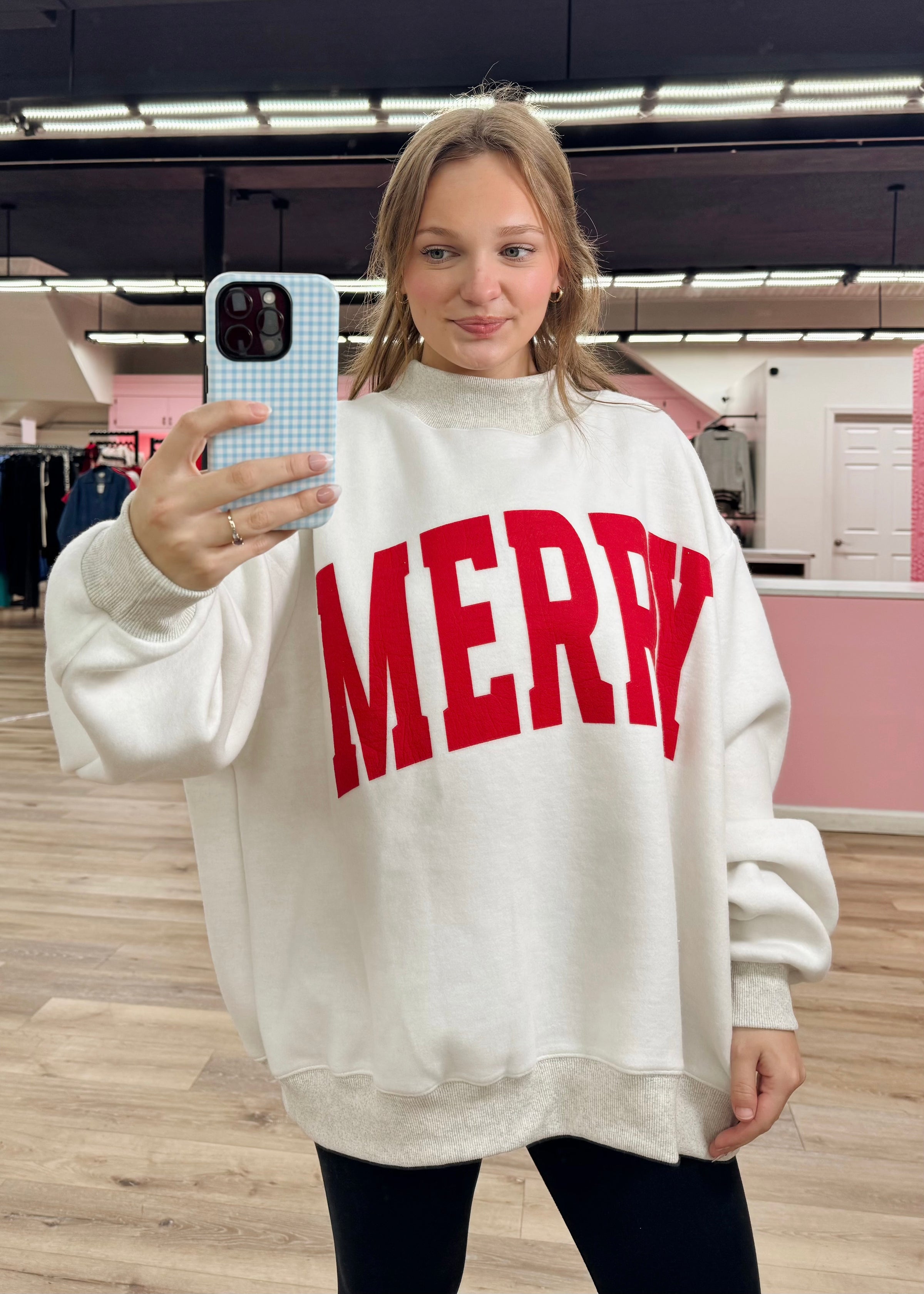 Grinchy/ Merry Reversible Mockneck Sweatshirt - Gray