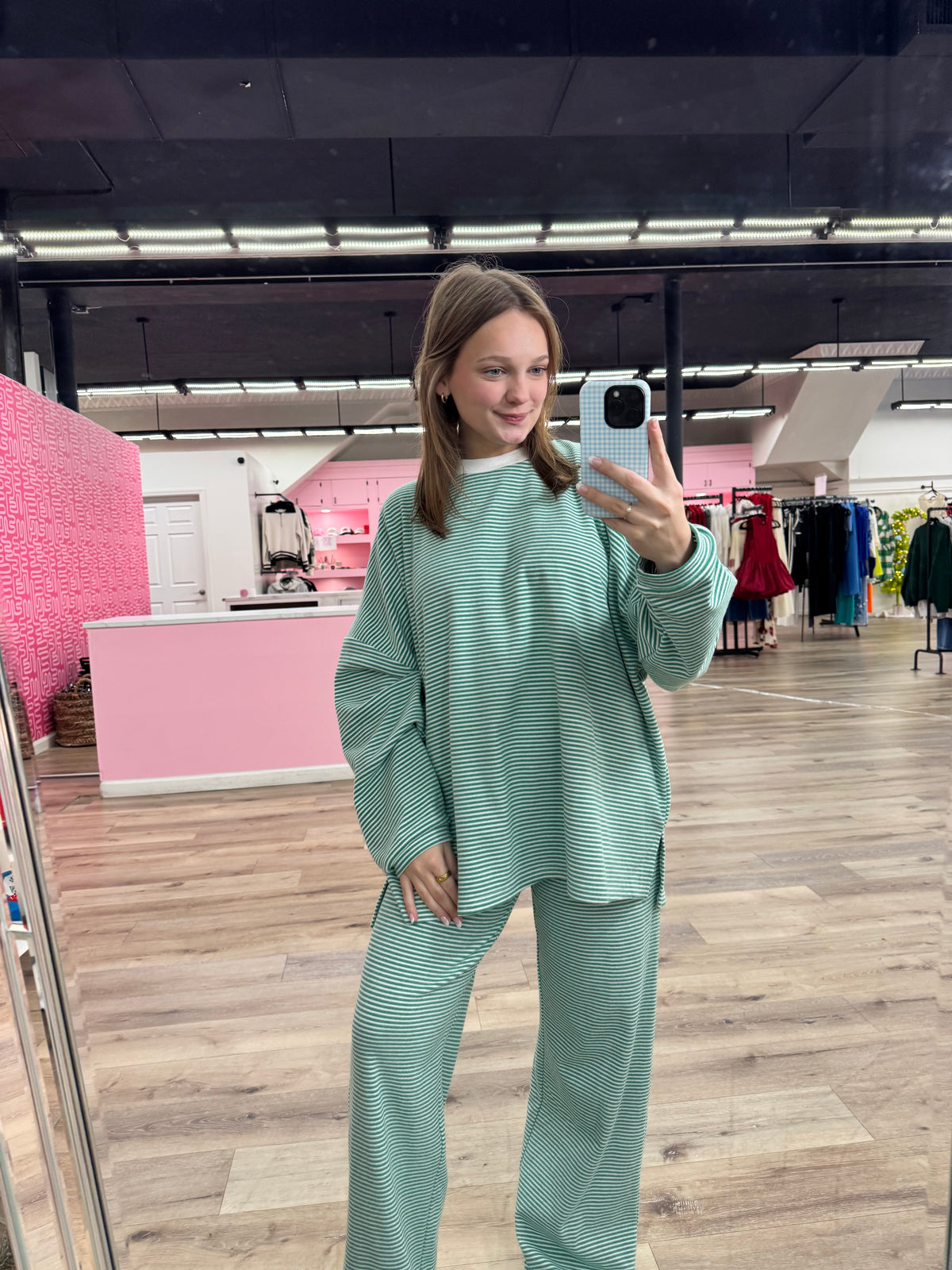 Striped Fleece Lounge Pants - Green