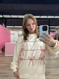Twist Bow Cord Crew Neck Sweatshirt