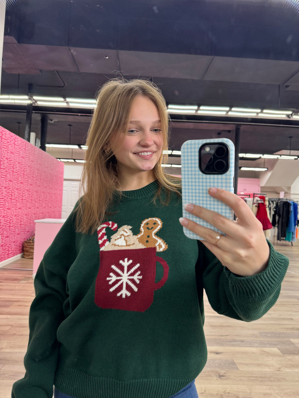 Hot Cocoa Graphic Sweater - Green