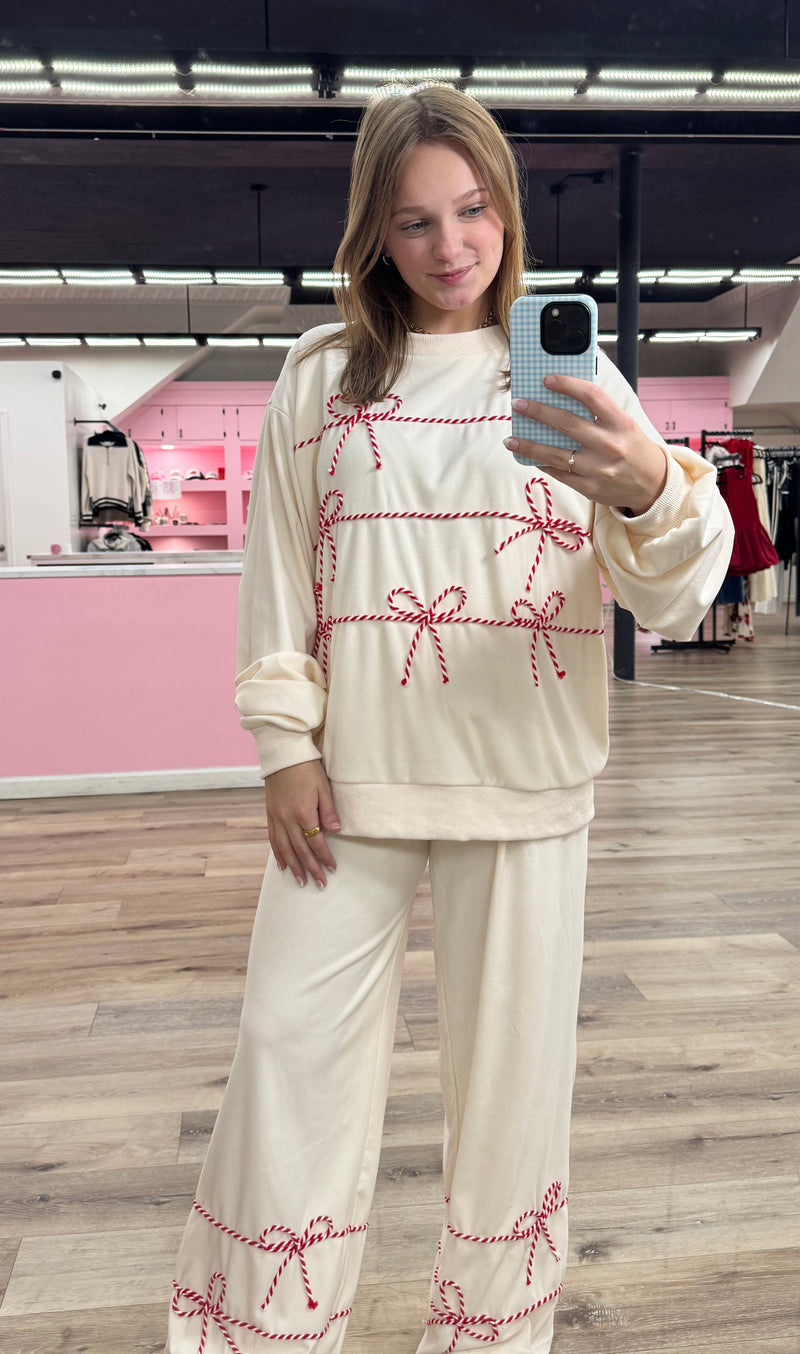 Twist Bow Cord w/ Waist Tie Detail Soft Sweatpants