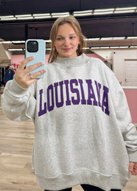 Louisiana & Tigers Reversible Mockneck Sweatshirt - H. Grey/Purple