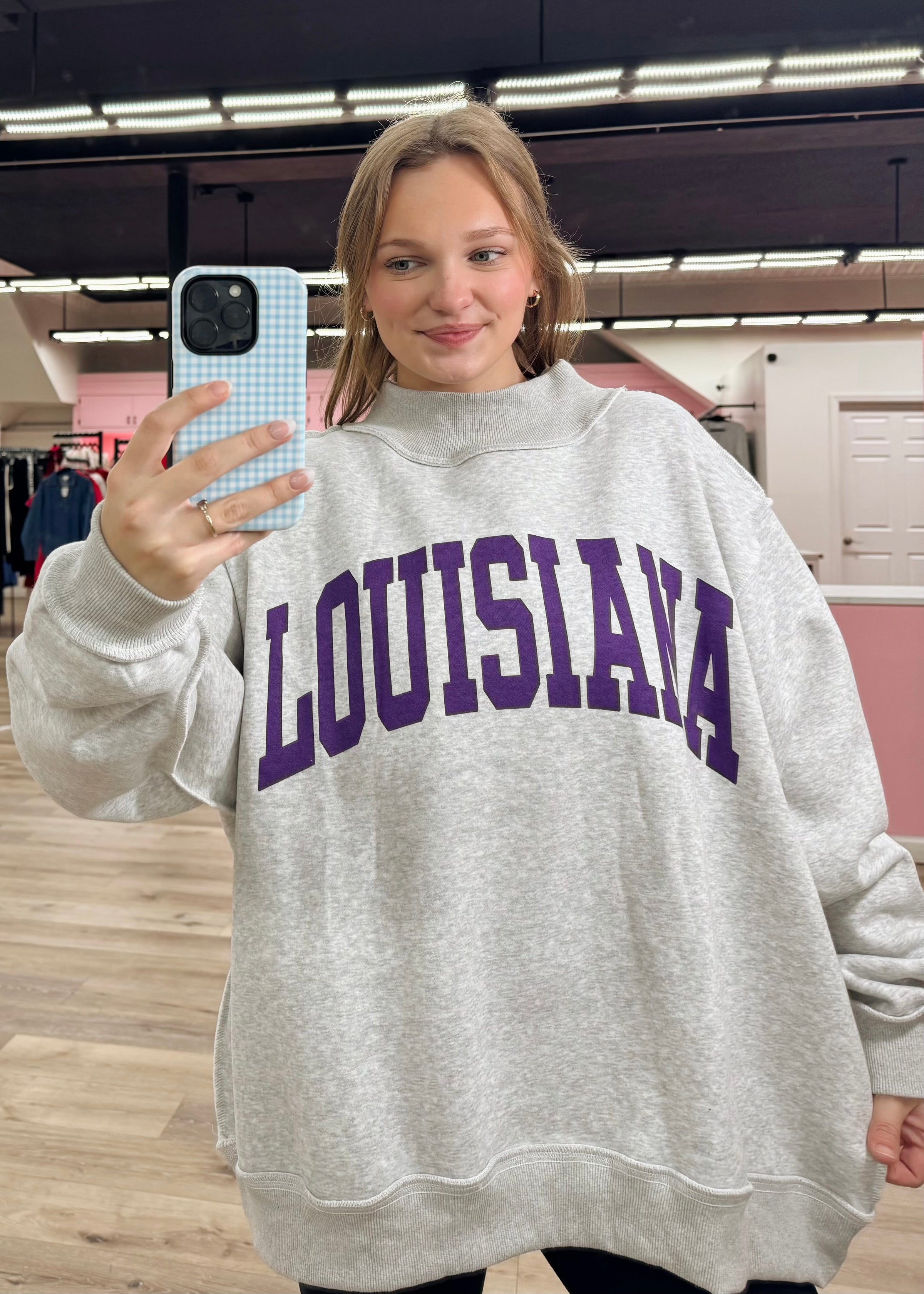 Louisiana & Tigers Reversible Mockneck Sweatshirt - H. Grey/Purple