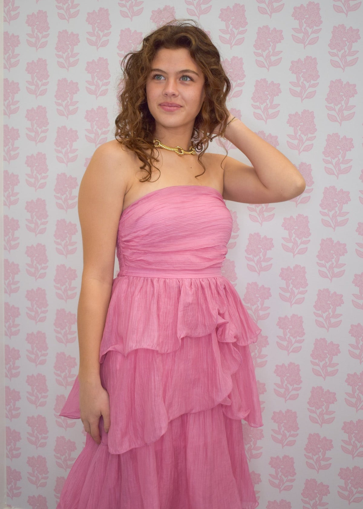 Ruffle Tube Midi Dress - Pink