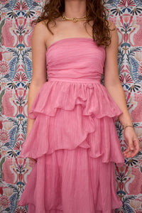 Ruffle Tube Midi Dress - Pink