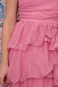 Ruffle Tube Midi Dress - Pink