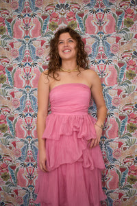 Ruffle Tube Midi Dress - Pink