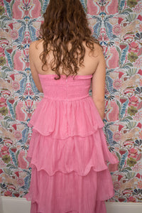 Ruffle Tube Midi Dress - Pink