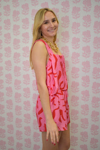 Abstract Print Top & Shorts Set - Pink/Red