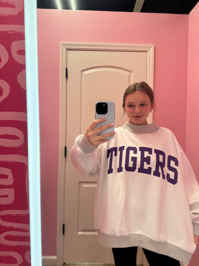 Louisiana & Tigers Reversible Mockneck Sweatshirt - H. Grey/Purple