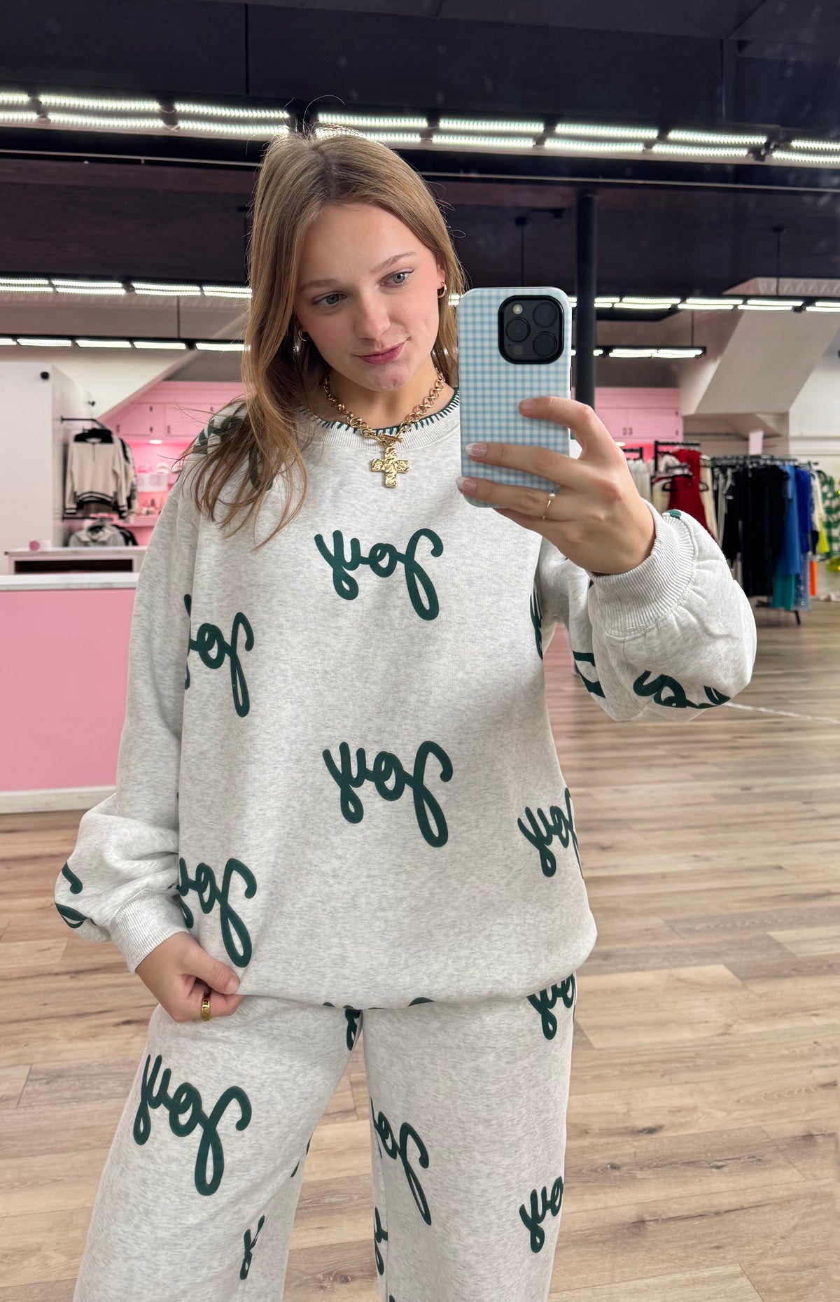 Joy Soft Heathered Fleece Terry Balnket Stitch Detail Sweatshirt