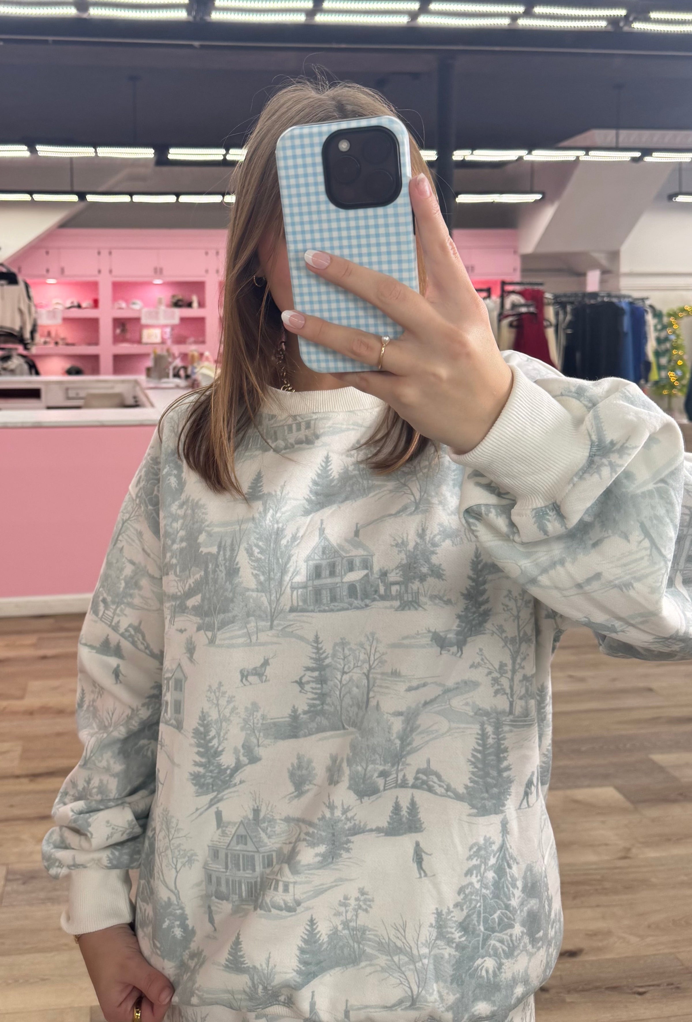 Holiday Scenery Printed Fleece Terry Sweatshirt