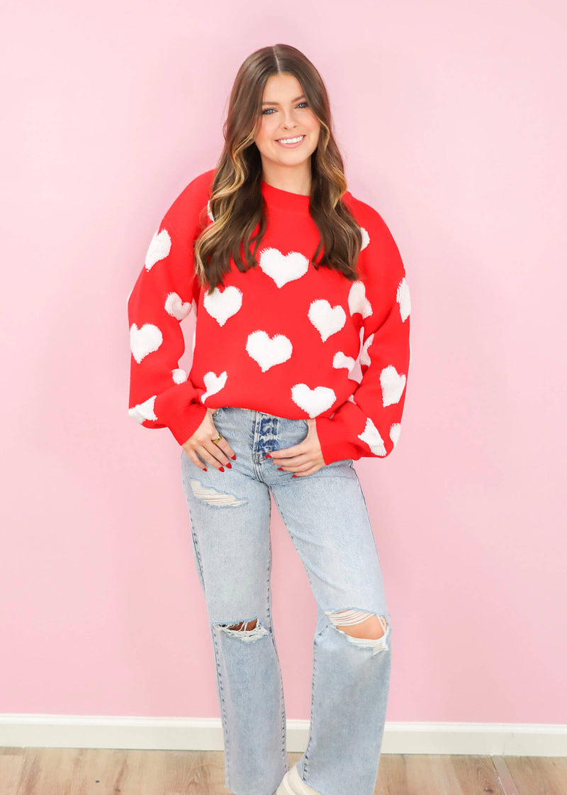 Love You More Sweater - Red/White