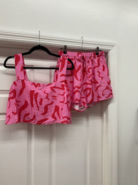 Abstract Print Top & Shorts Set - Pink/Red