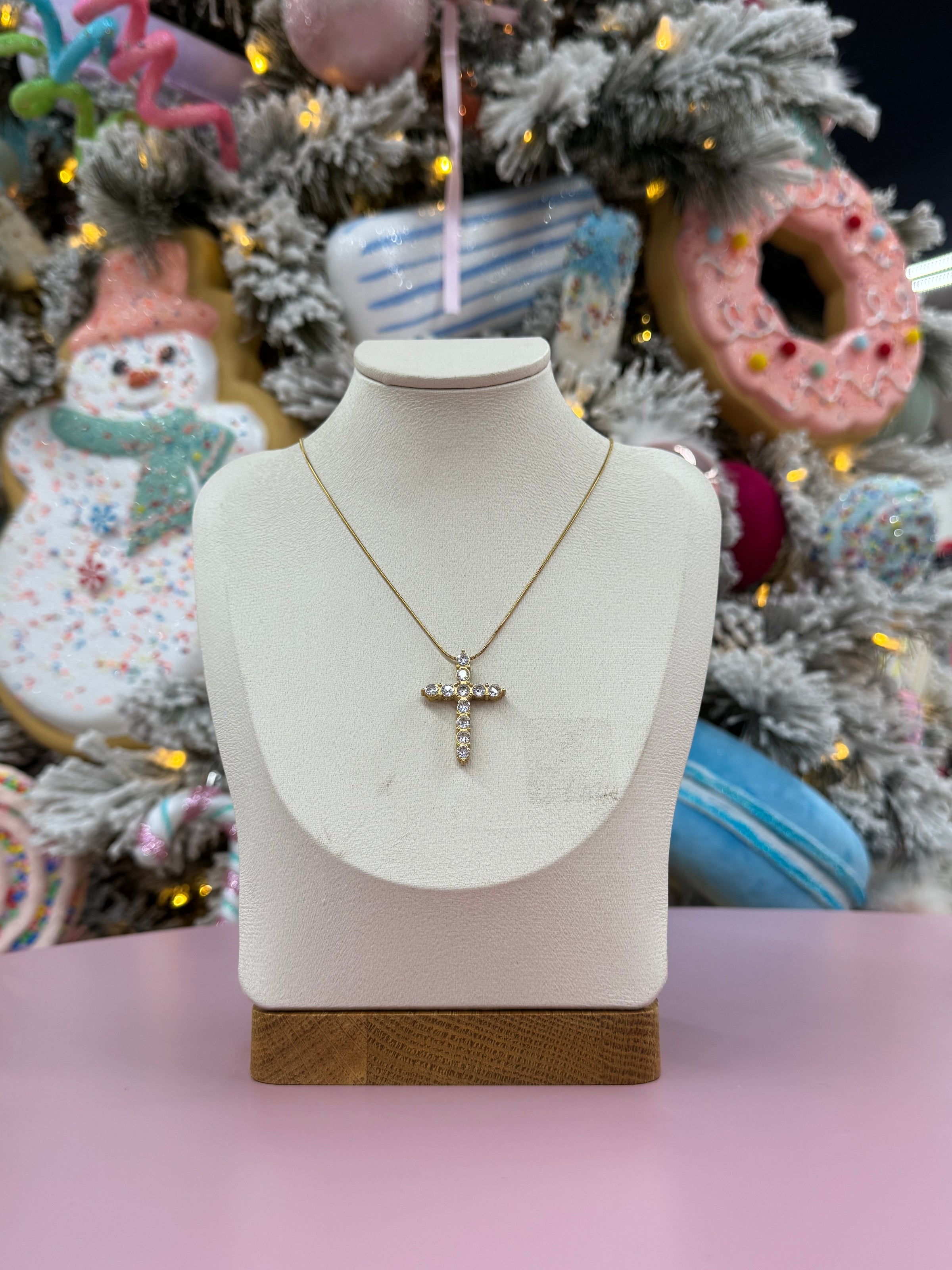 XL Diamond Cross Necklace- Gold