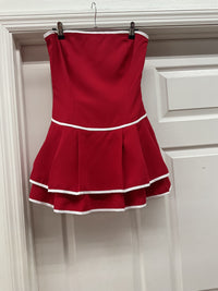Strapless Drop Waist Romper Dress- Red/White