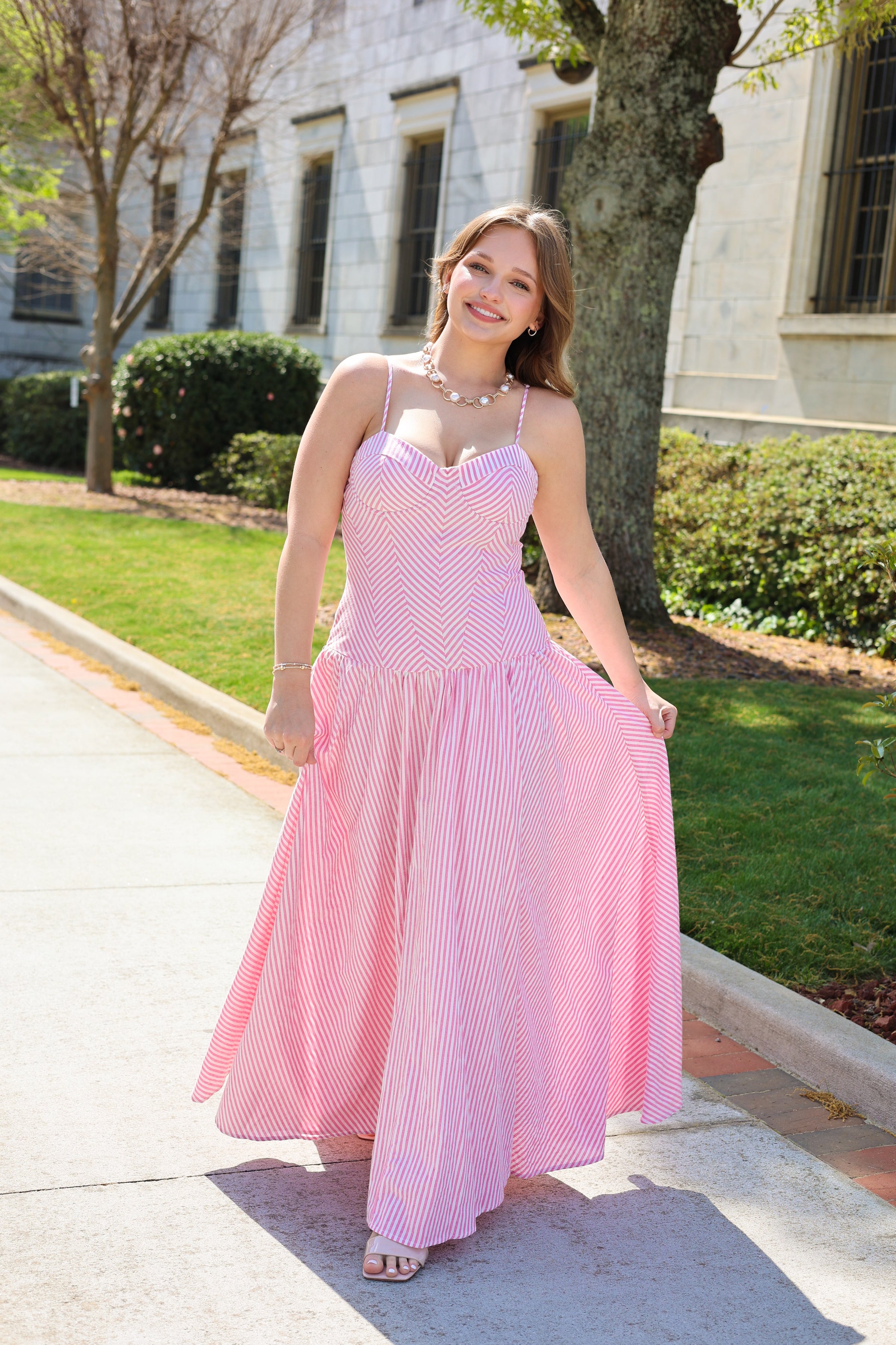 The Charleston Stripe Maxi Dress - Pink