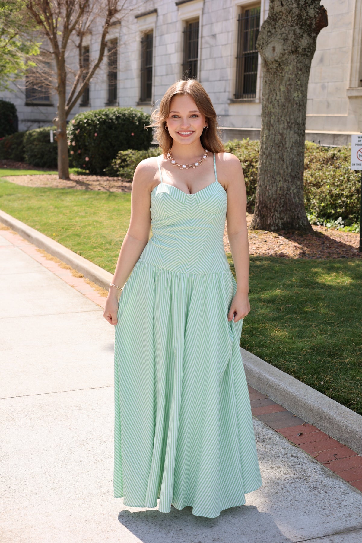 Charleston Stripe Maxi Dress - Green