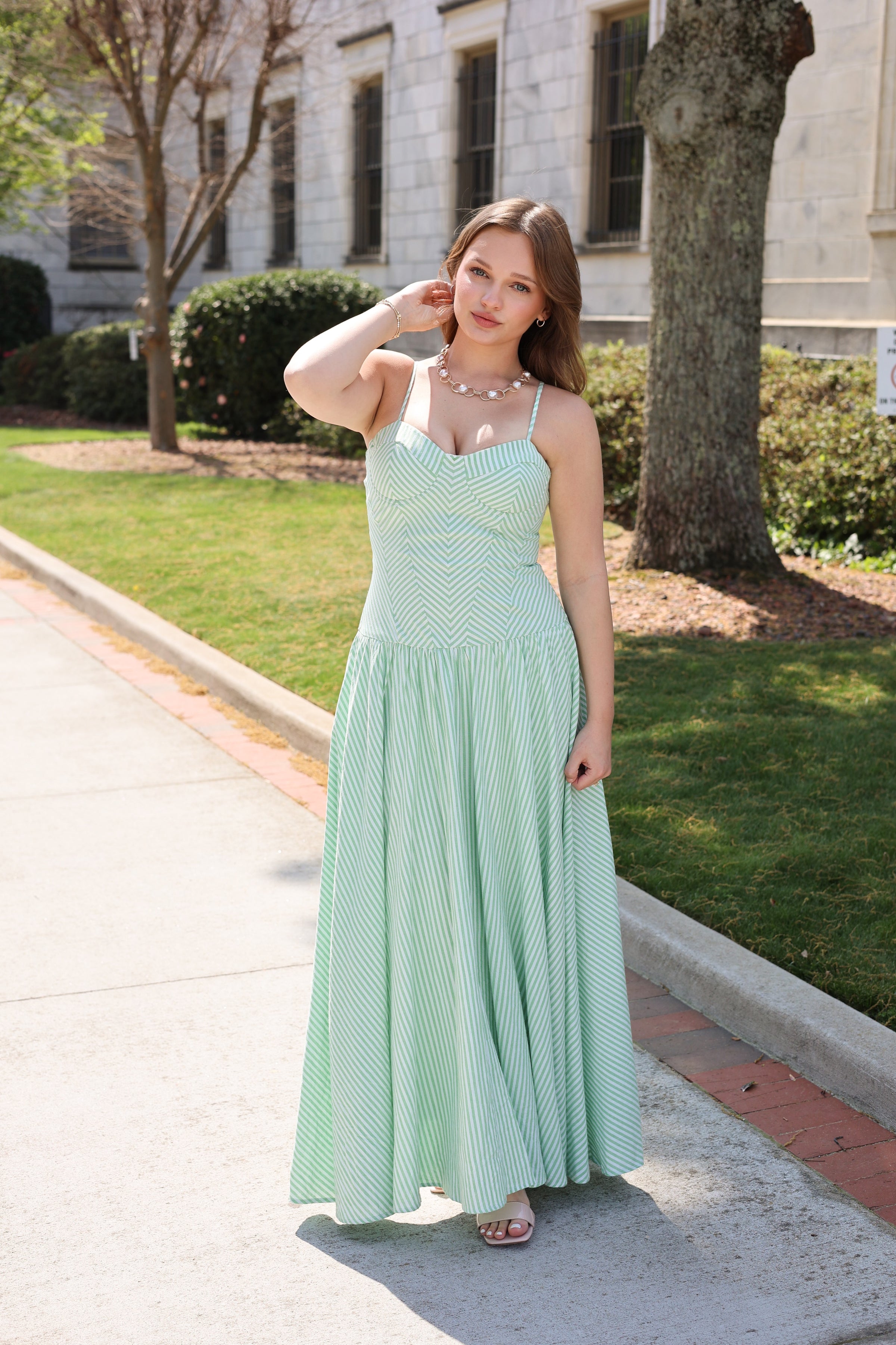 Charleston Stripe Maxi Dress - Green