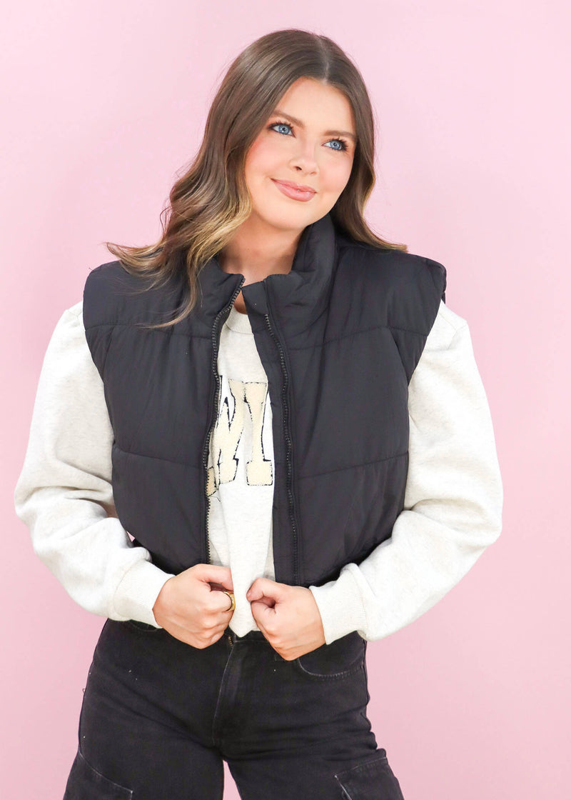 Here For It Puffer Vest - Black