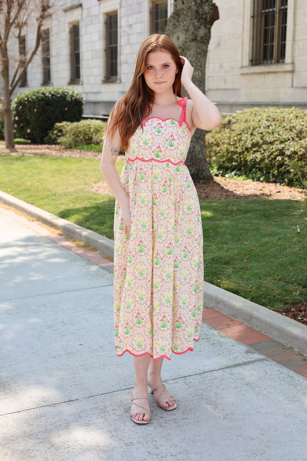 Blushing Petals Midi Dress - Pink/Multi