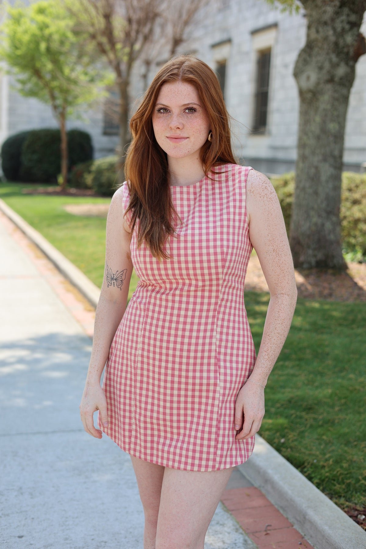 Clementine Sheath Mini Dress – Peach and Yellow Gingham