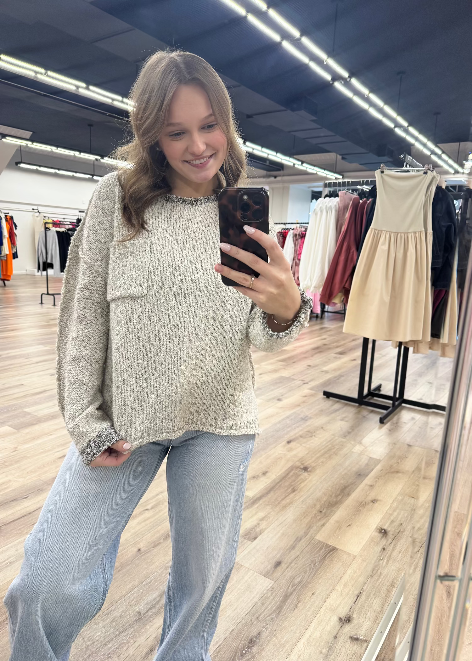 Heather grey sweater with front pocket